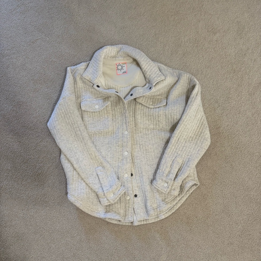 aerie Off-White Quilted Button-Up Shacket